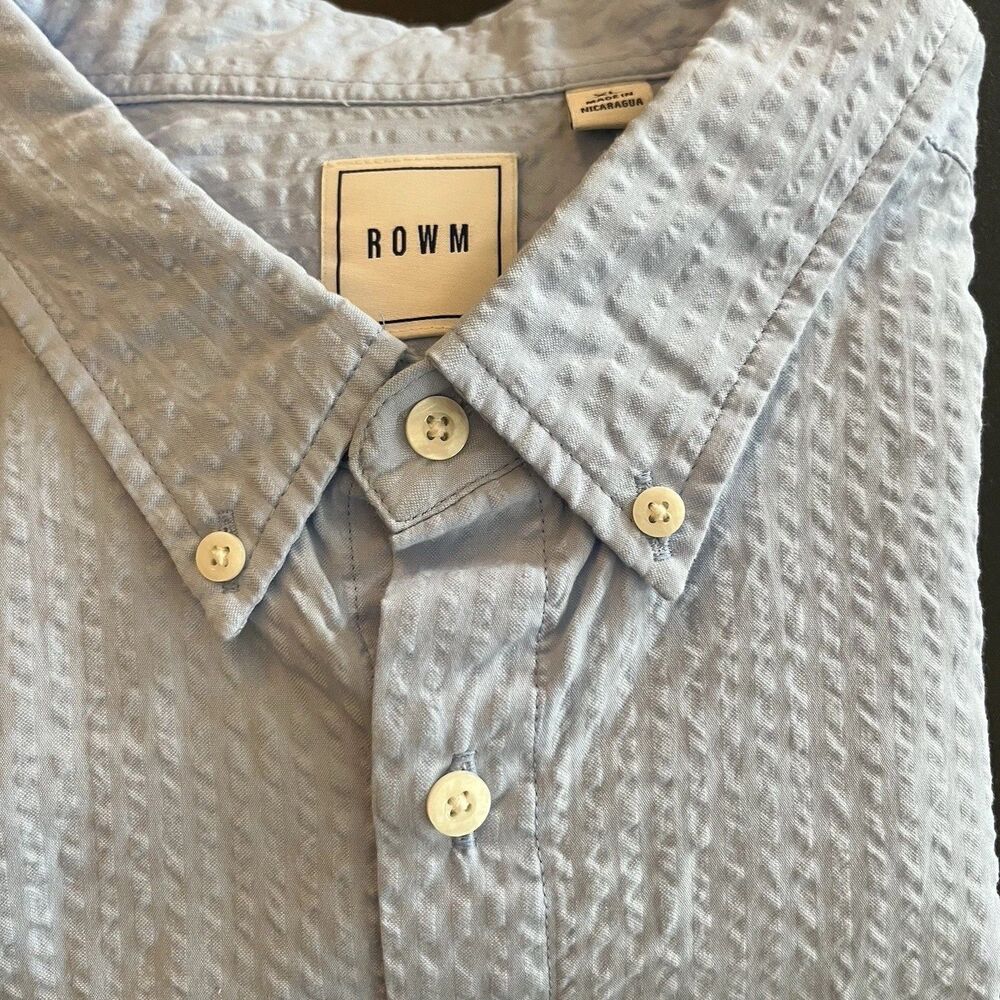 ROWM Men's SZ XL Button Down Collar Short Sleeve Gauze Blue Short Sleeve